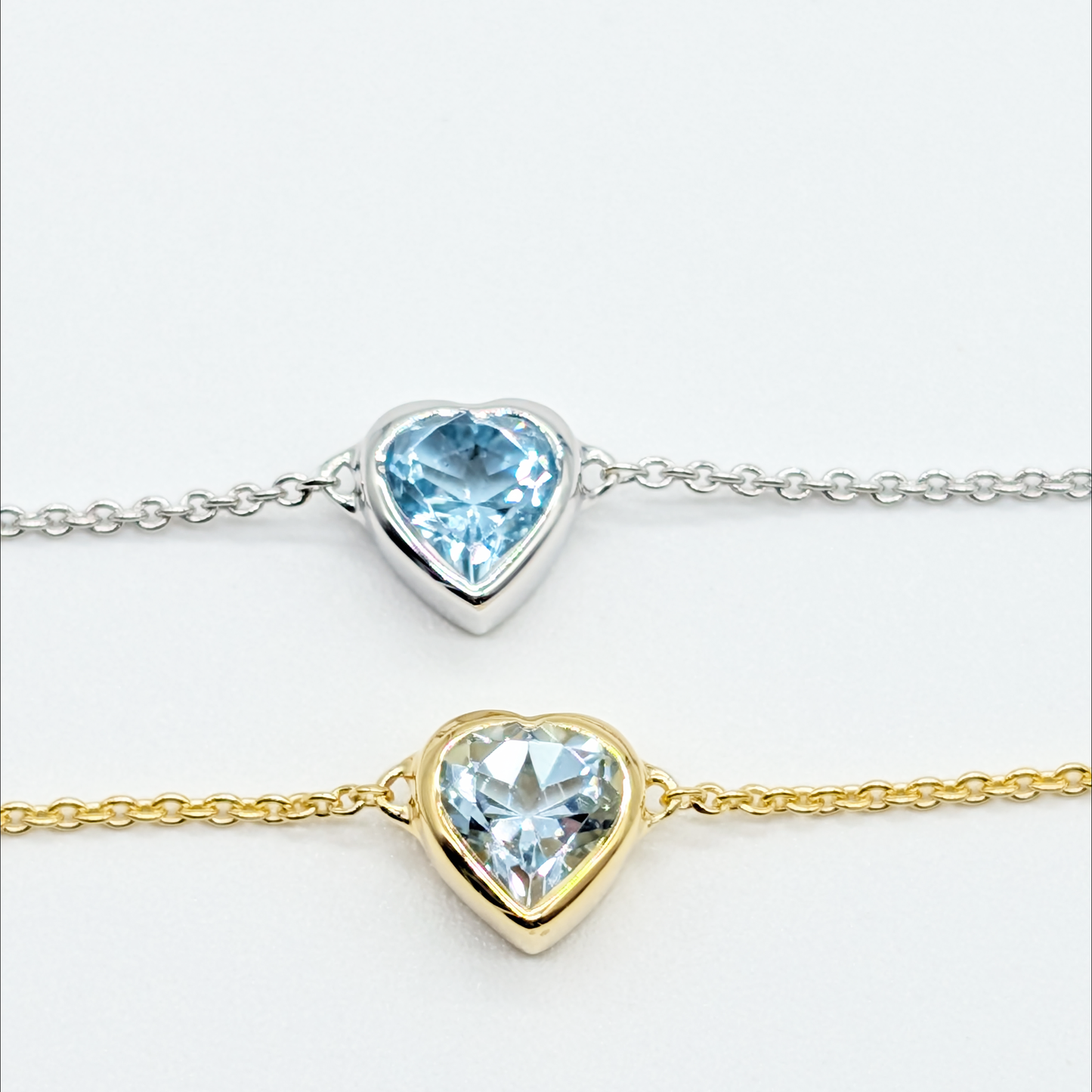 Set of 2 - Heart Blue Topaz Mixed Finish Bracelets