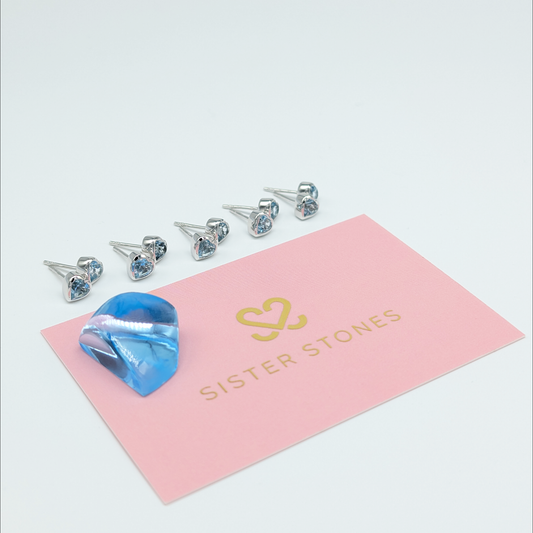 Set of 5 pairs - Heart Blue Topaz Sterling Silver Stud Earrings