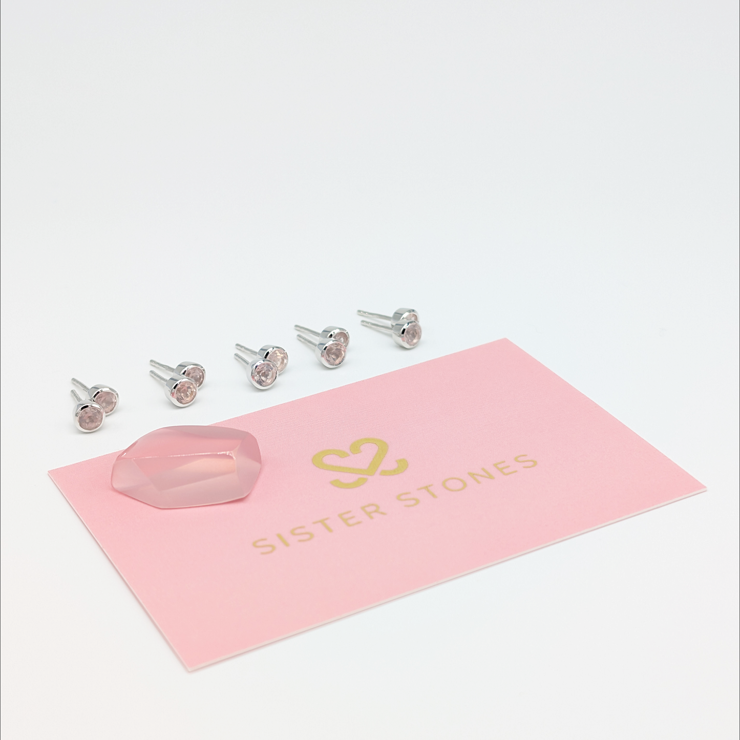 Set of 5 pairs - Round Rose Quartz Sterling Silver Stud Earrings