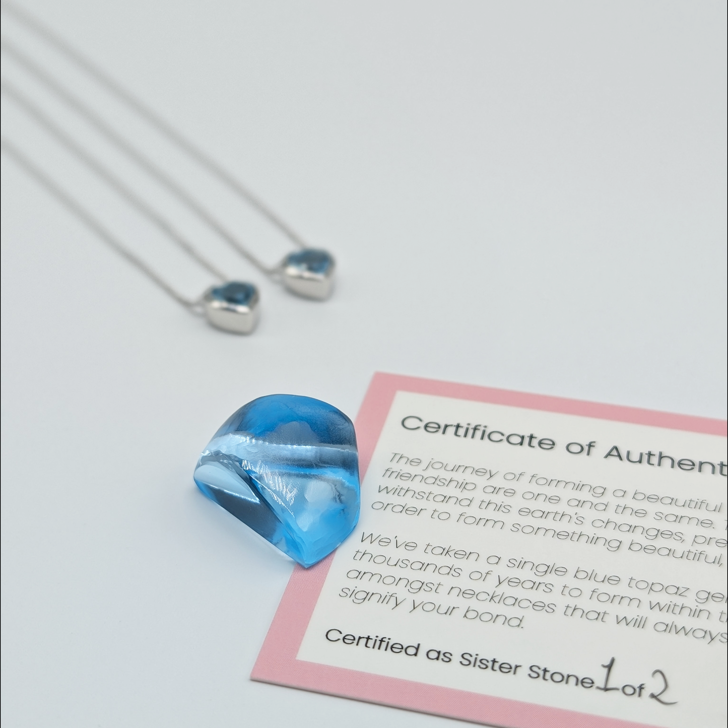 Set of 2 - Heart Blue Topaz Sterling Silver Necklaces