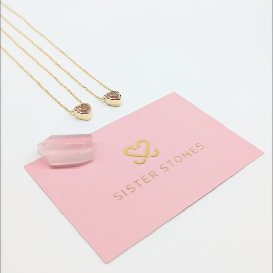 Set of 2 - Heart Rose Quartz 18k Vermeil Necklaces